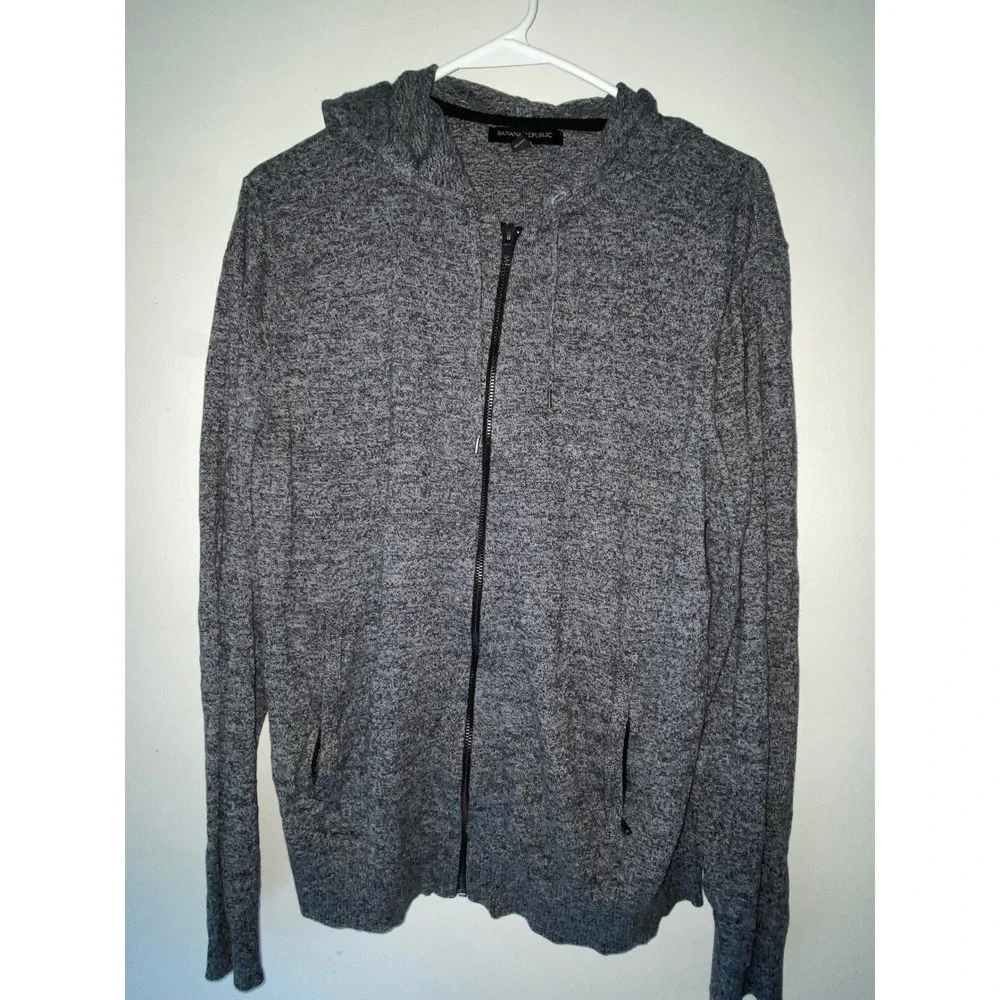 Banana Republic Full Zip Hoodie Mens Medium Grey Marled Cotton Rayon Sweater